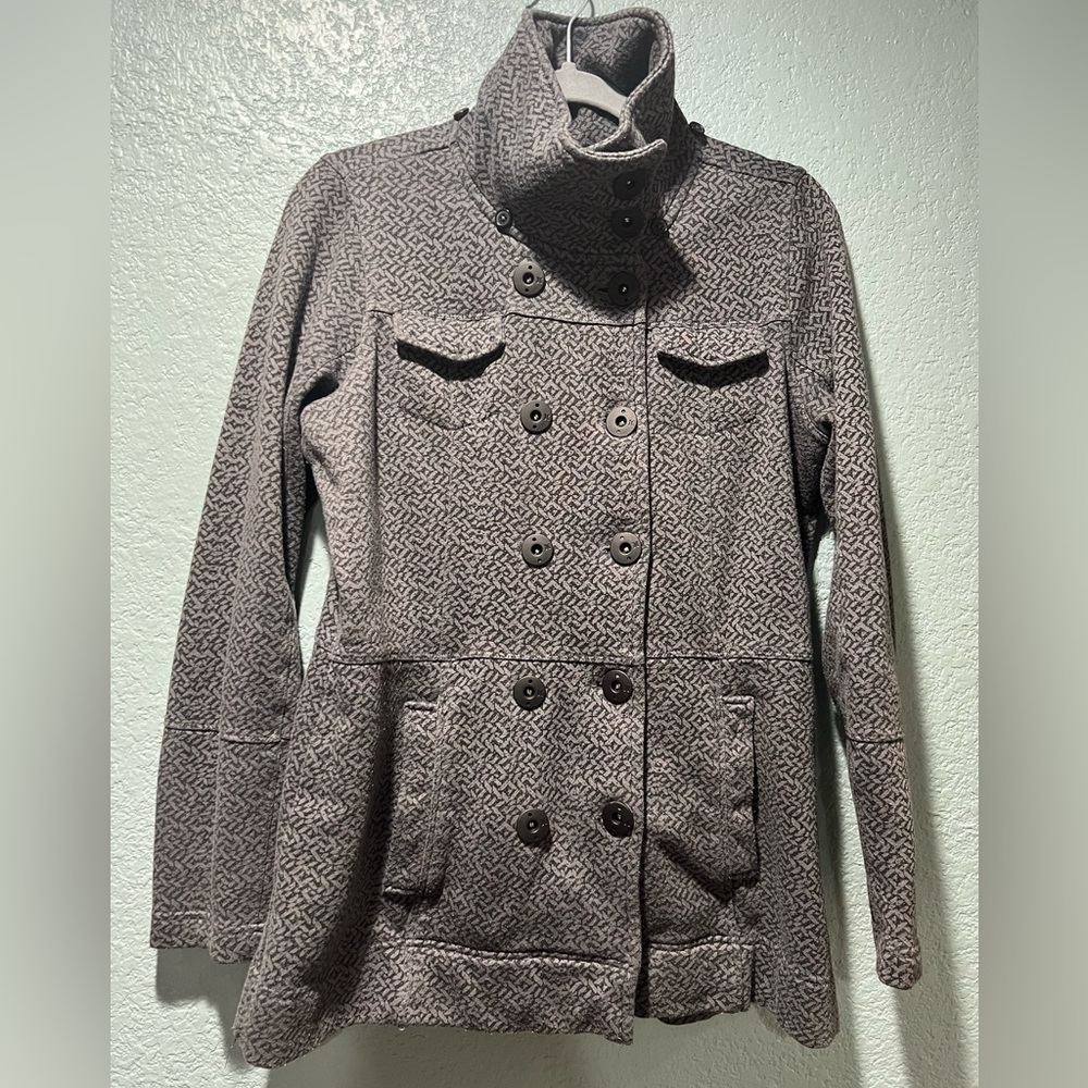 Hurley. Ladies Double-Breasted pea-coat. Removable button  hood. Medium. Grey.